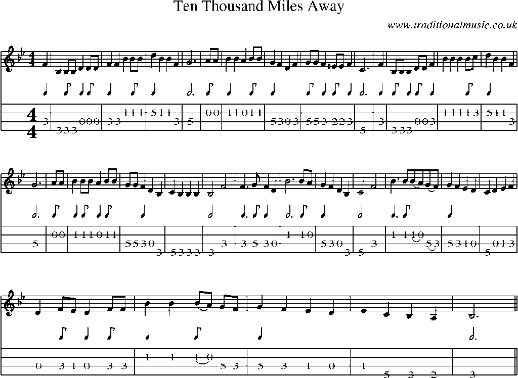 Mandolin Tab and Sheet Music for Ten Thousand Miles Away