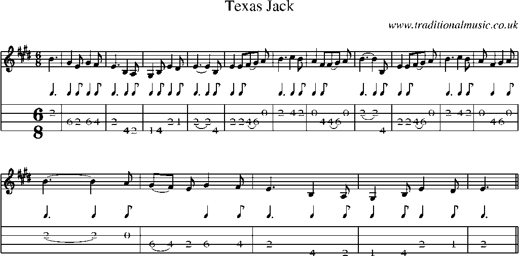 Mandolin Tab and Sheet Music for Texas Jack