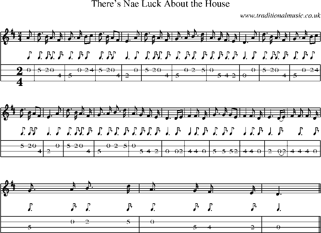 Mandolin Tab and Sheet Music for There's Nae Luck About The House