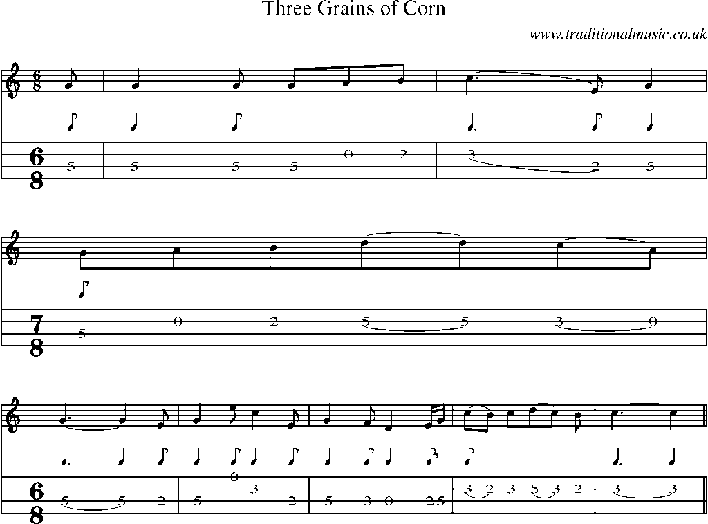 Mandolin Tab and Sheet Music for Three Grains Of Corn