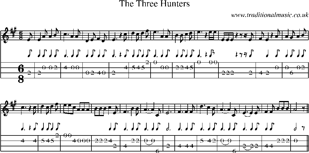 Mandolin Tab and Sheet Music for The Three Hunters
