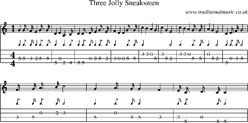 Mandolin Tab and Sheet Music for Three Jolly Sneaksmen