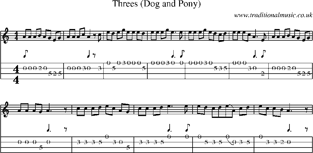Mandolin Tab and Sheet Music for Threes (dog And Pony)