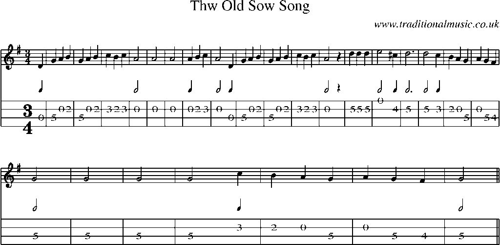 Mandolin Tab and Sheet Music for Thw Old Sow Song