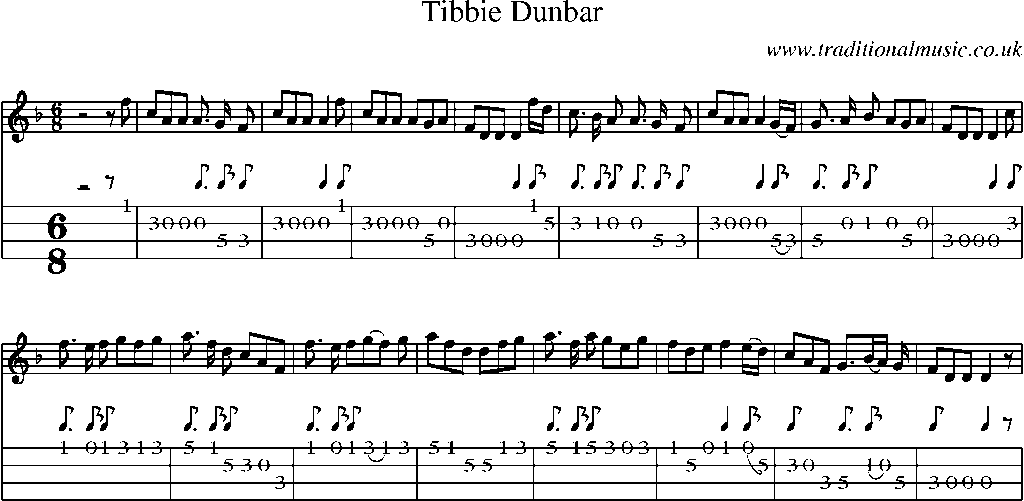 Mandolin Tab and Sheet Music for Tibbie Dunbar