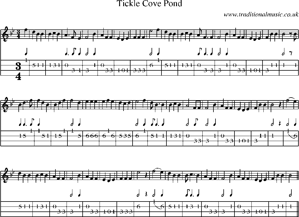 Mandolin Tab and Sheet Music for Tickle Cove Pond