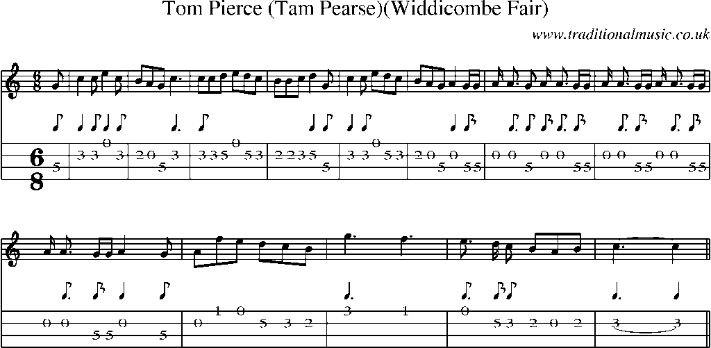 Mandolin Tab and Sheet Music for Tom Pierce (tam Pearse)(widdicombe Fair)