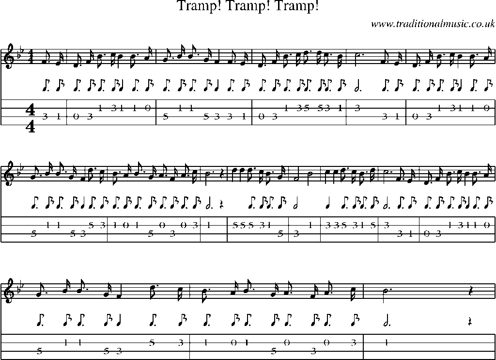 Mandolin Tab and Sheet Music for Tramp! Tramp! Tramp!