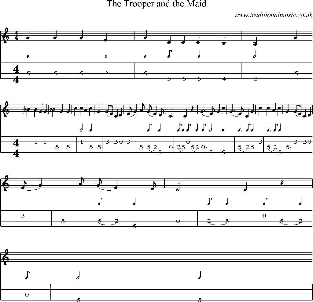 Mandolin Tab and Sheet Music for The Trooper And The Maid