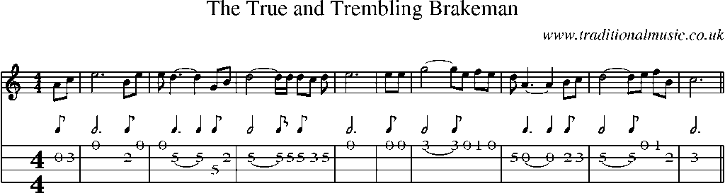 Mandolin Tab and Sheet Music for The True And Trembling Brakeman