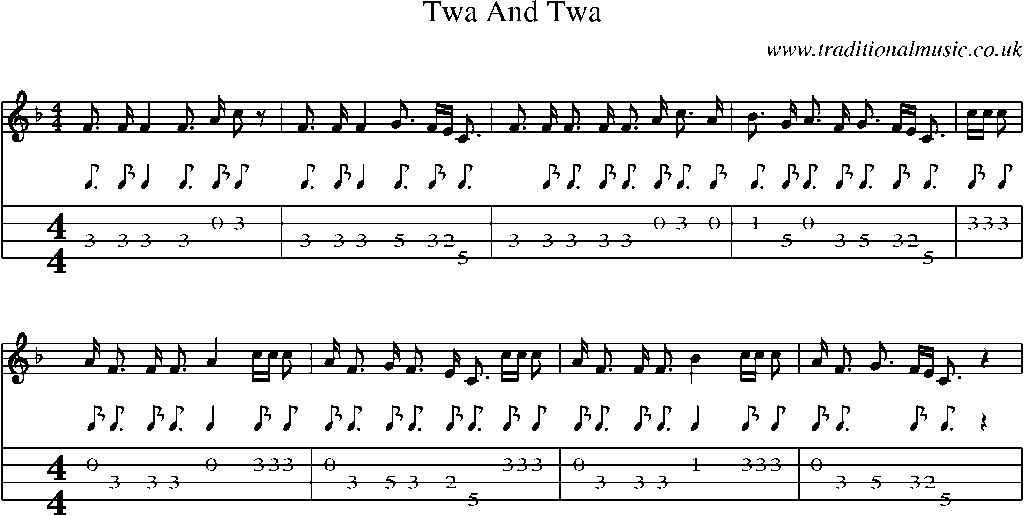 Mandolin Tab and Sheet Music for Twa And Twa