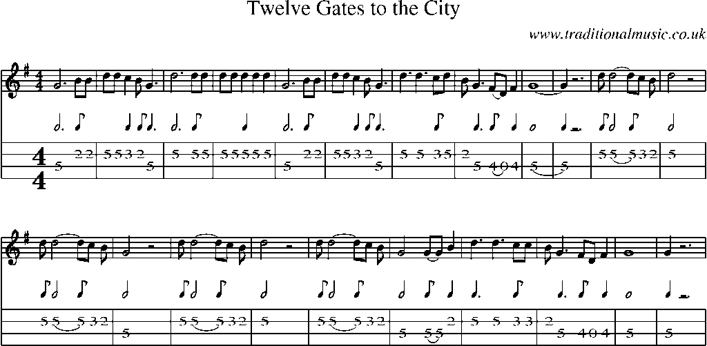 Mandolin Tab and Sheet Music for Twelve Gates To The City