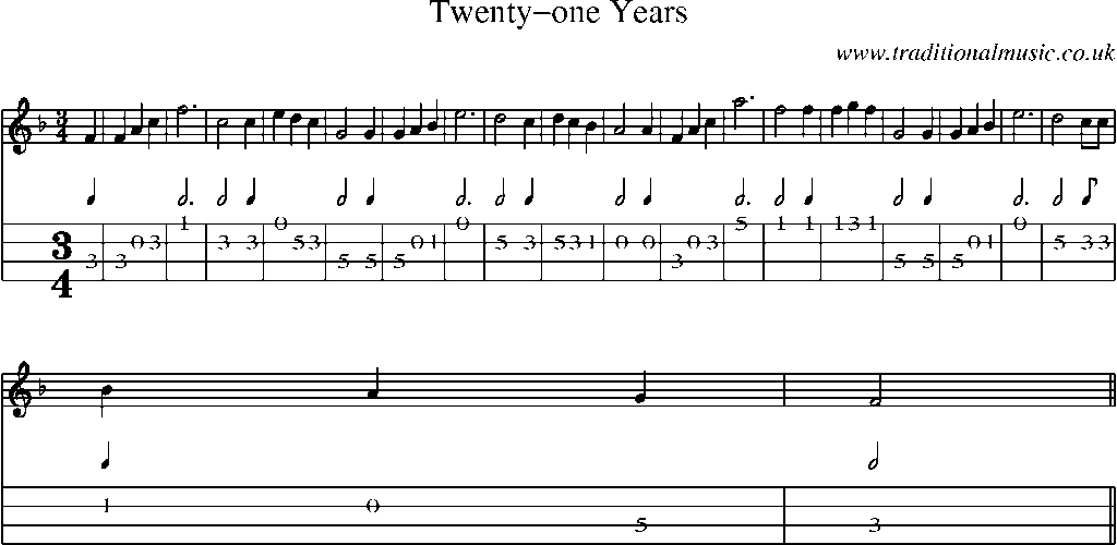 Mandolin Tab and Sheet Music for Twenty-one Years