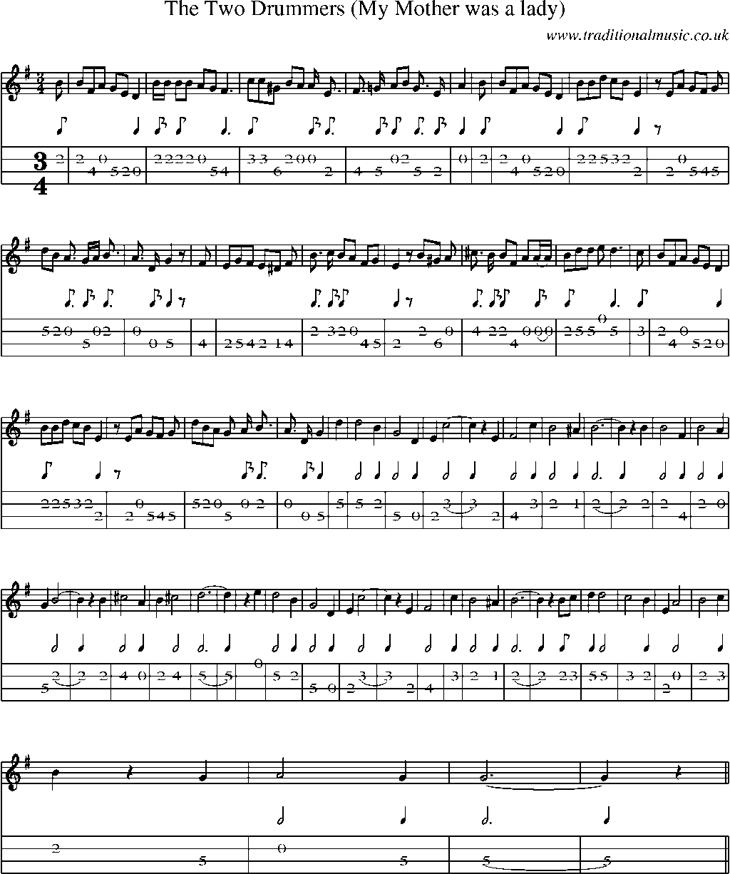 Mandolin Tab and Sheet Music for The Two Drummers (my Mother Was A Lady)