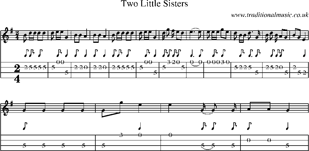 Mandolin Tab and Sheet Music for Two Little Sisters