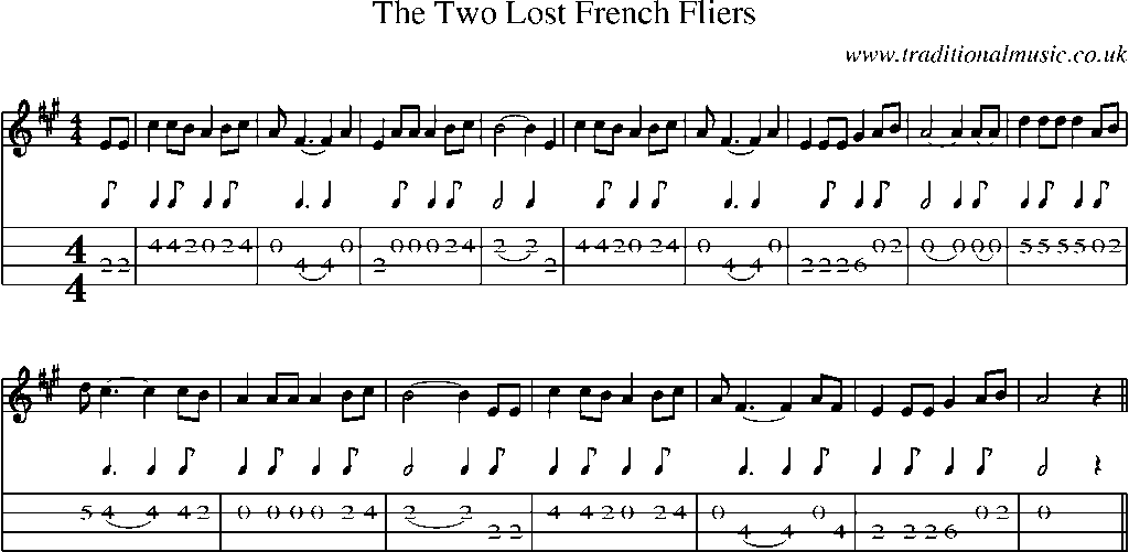Mandolin Tab and Sheet Music for The Two Lost French Fliers
