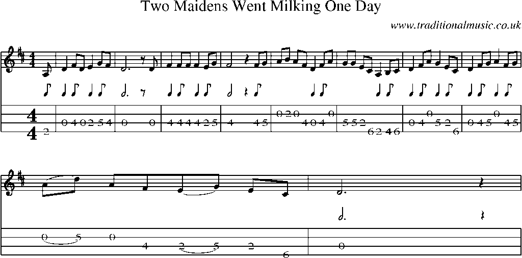 Mandolin Tab and Sheet Music for Two Maidens Went Milking One Day