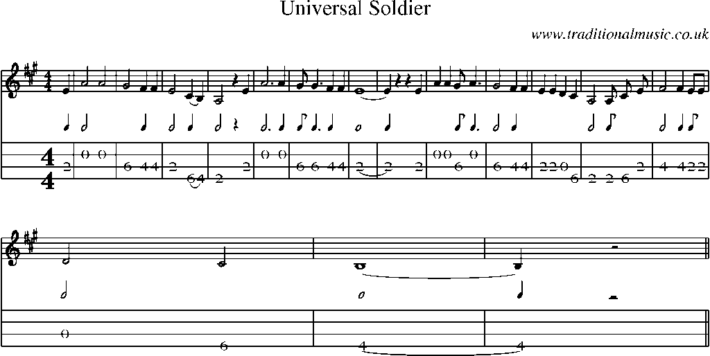 Mandolin Tab and Sheet Music for Universal Soldier