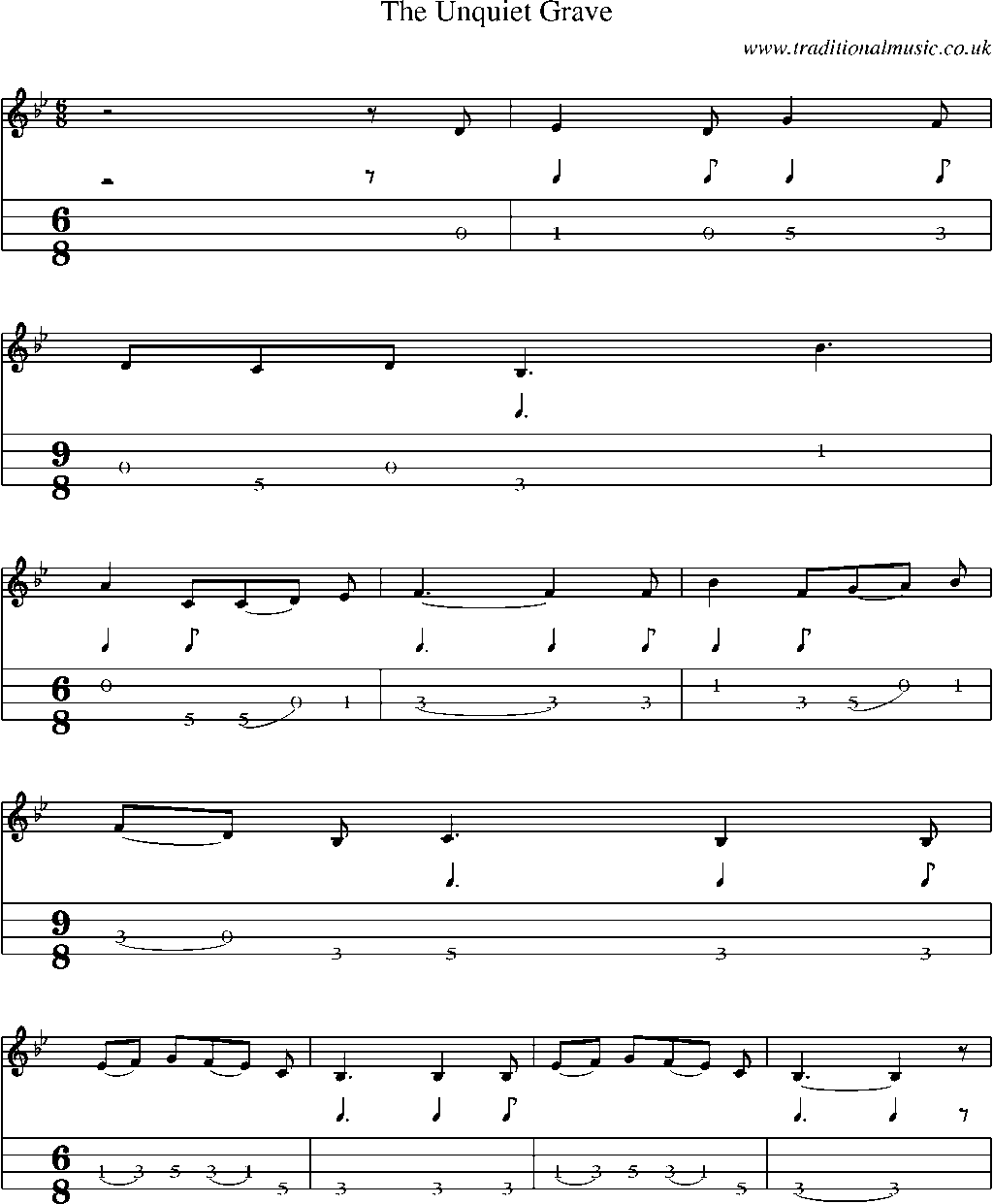 Mandolin Tab and Sheet Music for The Unquiet Grave