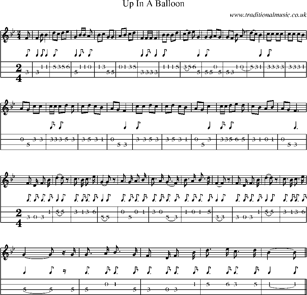 Mandolin Tab and Sheet Music for Up In A Balloon