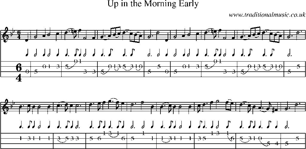 Mandolin Tab and Sheet Music for Up In The Morning Early