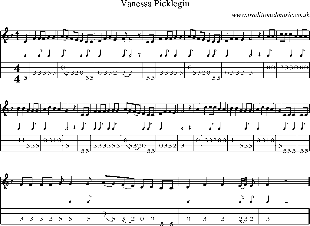Mandolin Tab and Sheet Music for Vanessa Picklegin