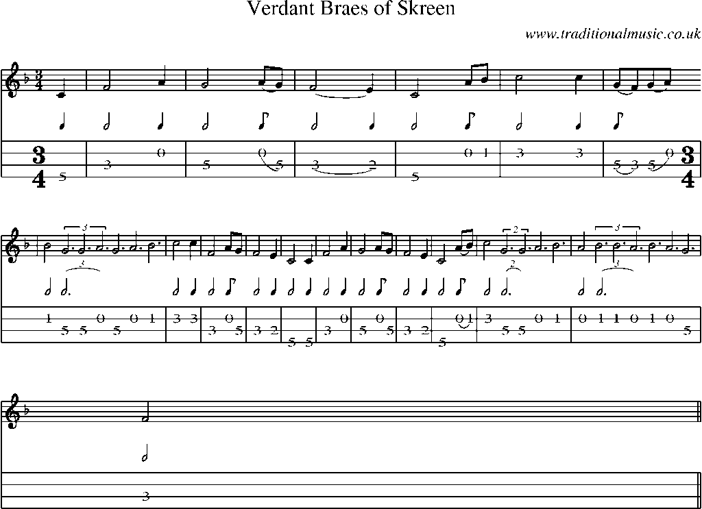Mandolin Tab and Sheet Music for Verdant Braes Of Skreen