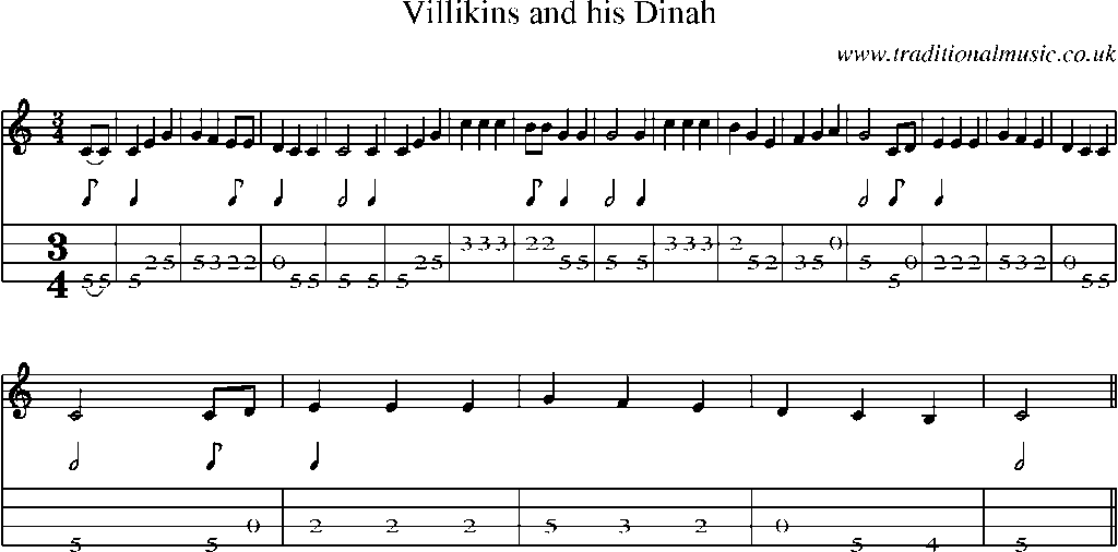 Mandolin Tab and Sheet Music for Villikins And His Dinah