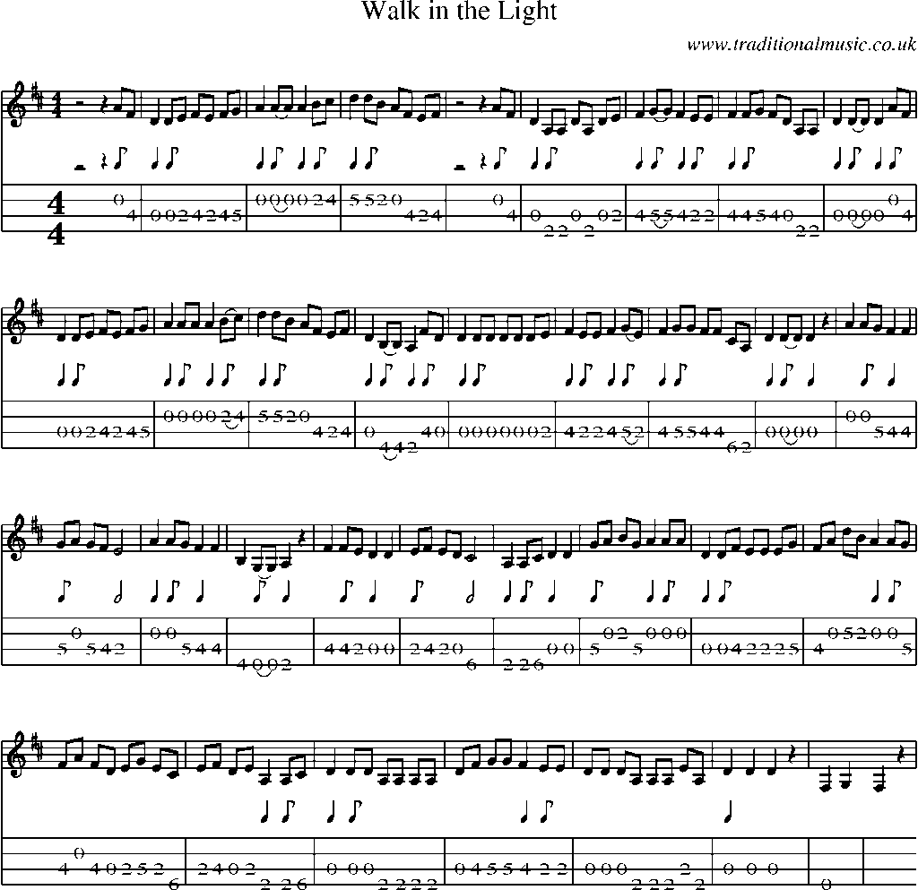 Mandolin Tab and Sheet Music for Walk In The Light