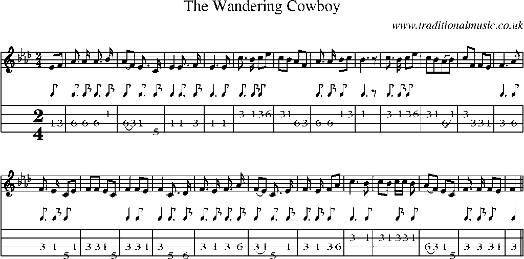 Mandolin Tab and Sheet Music for The Wandering Cowboy