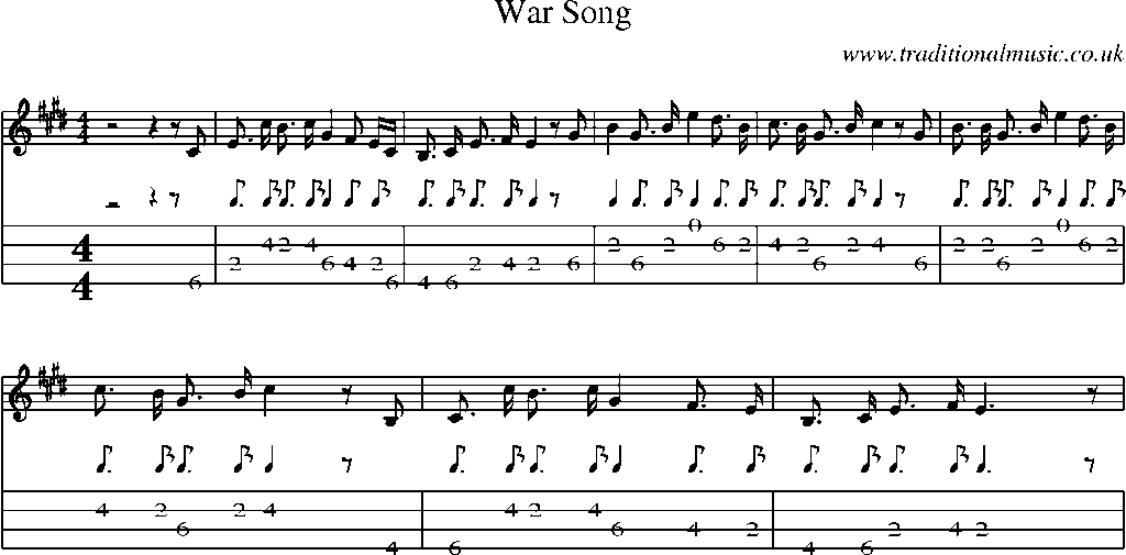 Mandolin Tab and Sheet Music for War Song(1)