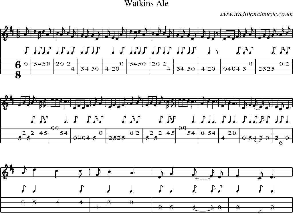Mandolin Tab and Sheet Music for Watkins Ale