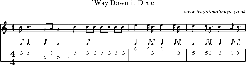 Mandolin Tab and Sheet Music for Way Down In Dixie