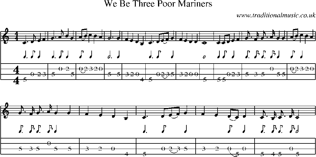 Mandolin Tab and Sheet Music for We Be Three Poor Mariners