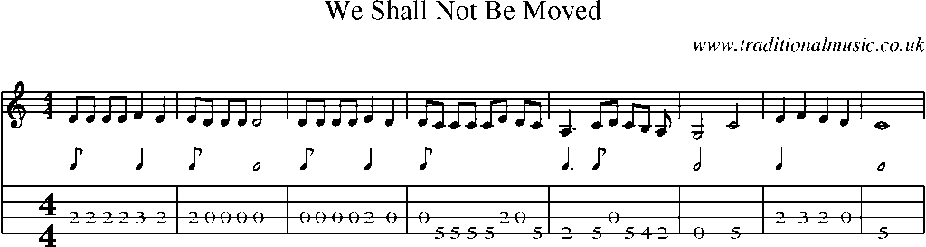 Mandolin Tab and Sheet Music for We Shall Not Be Moved