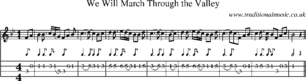 Mandolin Tab and Sheet Music for We Will March Through The Valley