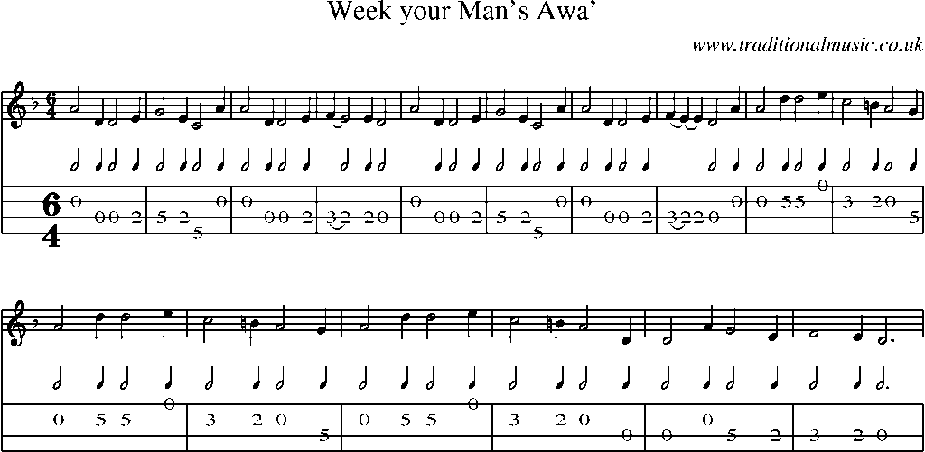 Mandolin Tab and Sheet Music for Week Your Man's Awa'