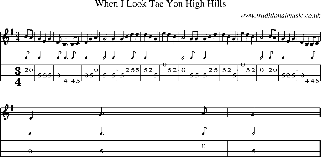 Mandolin Tab and Sheet Music for When I Look Tae Yon High Hills