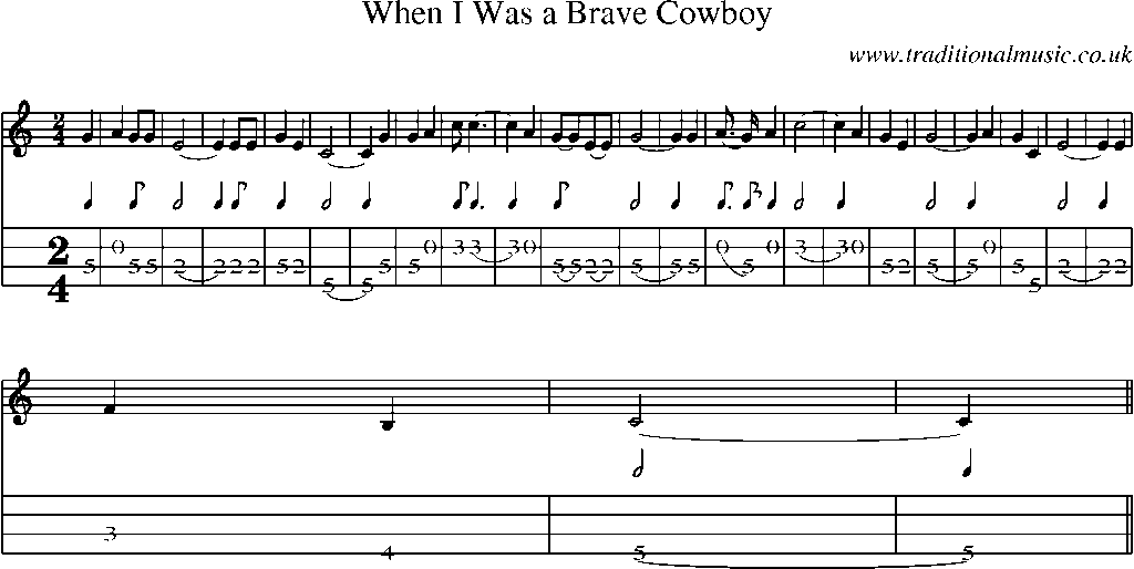 Mandolin Tab and Sheet Music for When I Was A Brave Cowboy