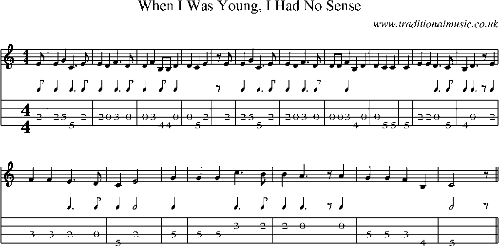 Mandolin Tab and Sheet Music for When I Was Young, I Had No Sense