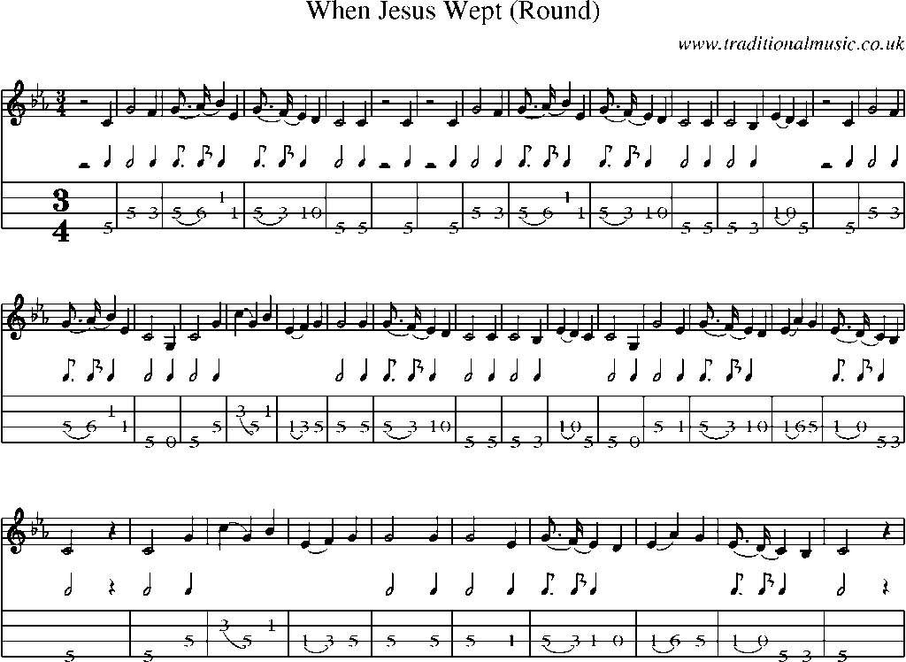 Mandolin Tab and Sheet Music for When Jesus Wept (round)
