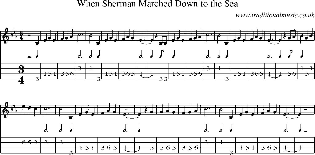 Mandolin Tab and Sheet Music for When Sherman Marched Down To The Sea