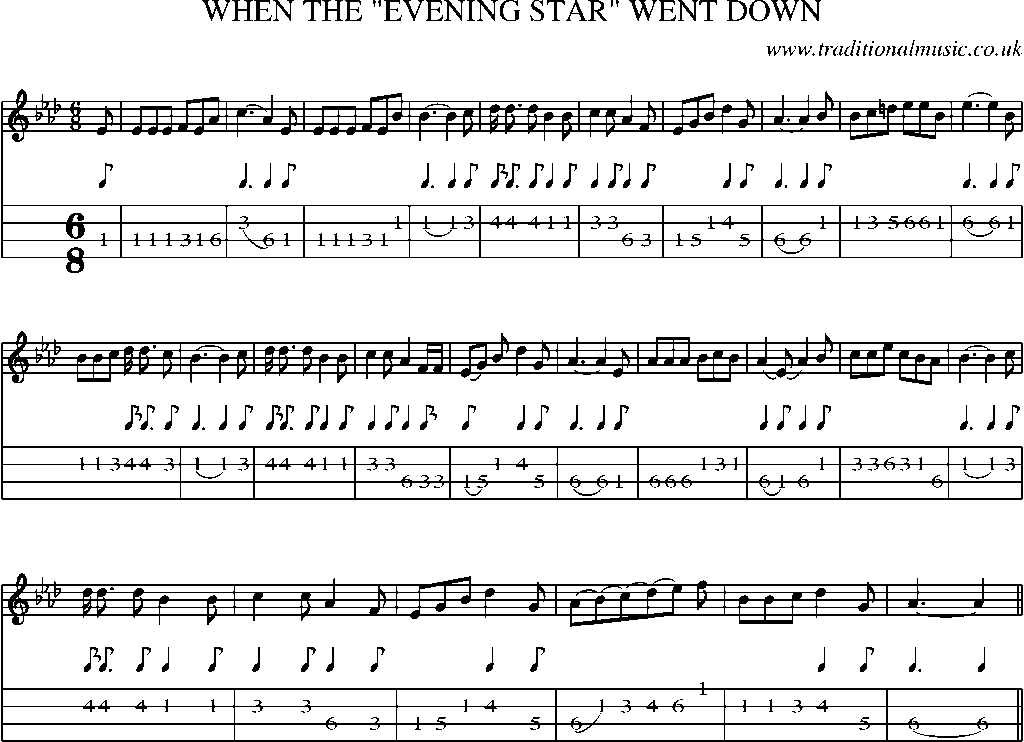 Mandolin Tab and Sheet Music for When The Evening Star Went Down
