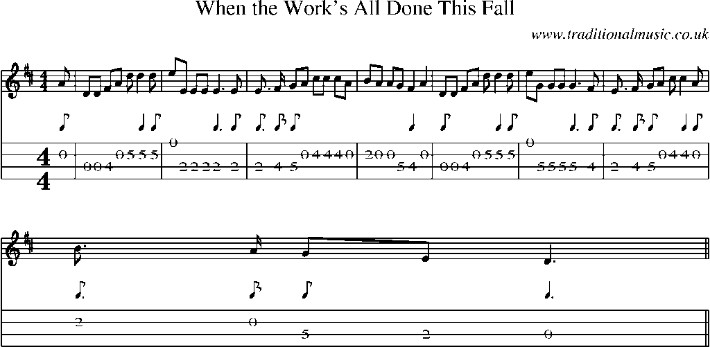 Mandolin Tab and Sheet Music for When The Work's All Done This Fall