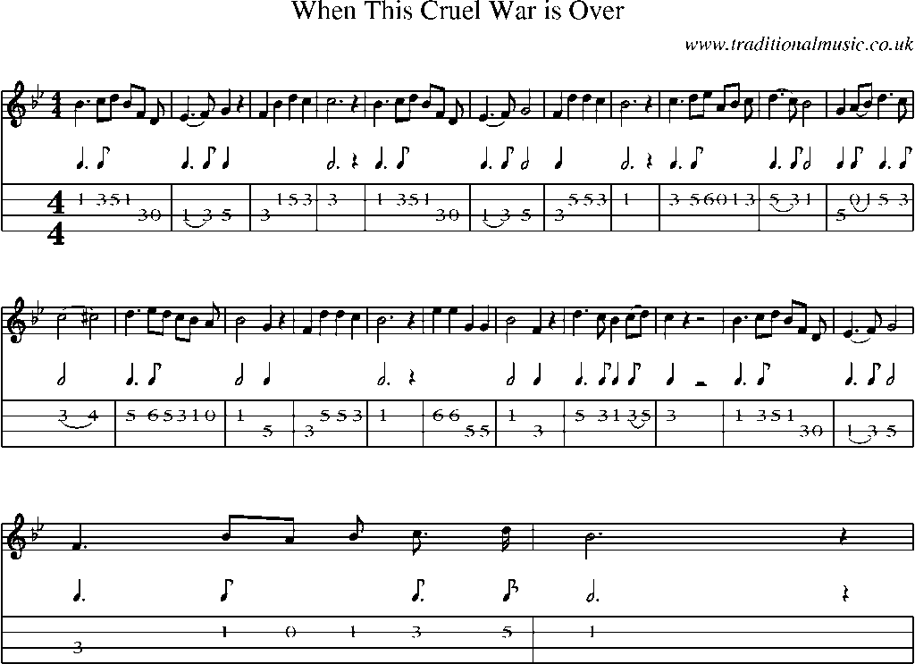Mandolin Tab and Sheet Music for When This Cruel War Is Over