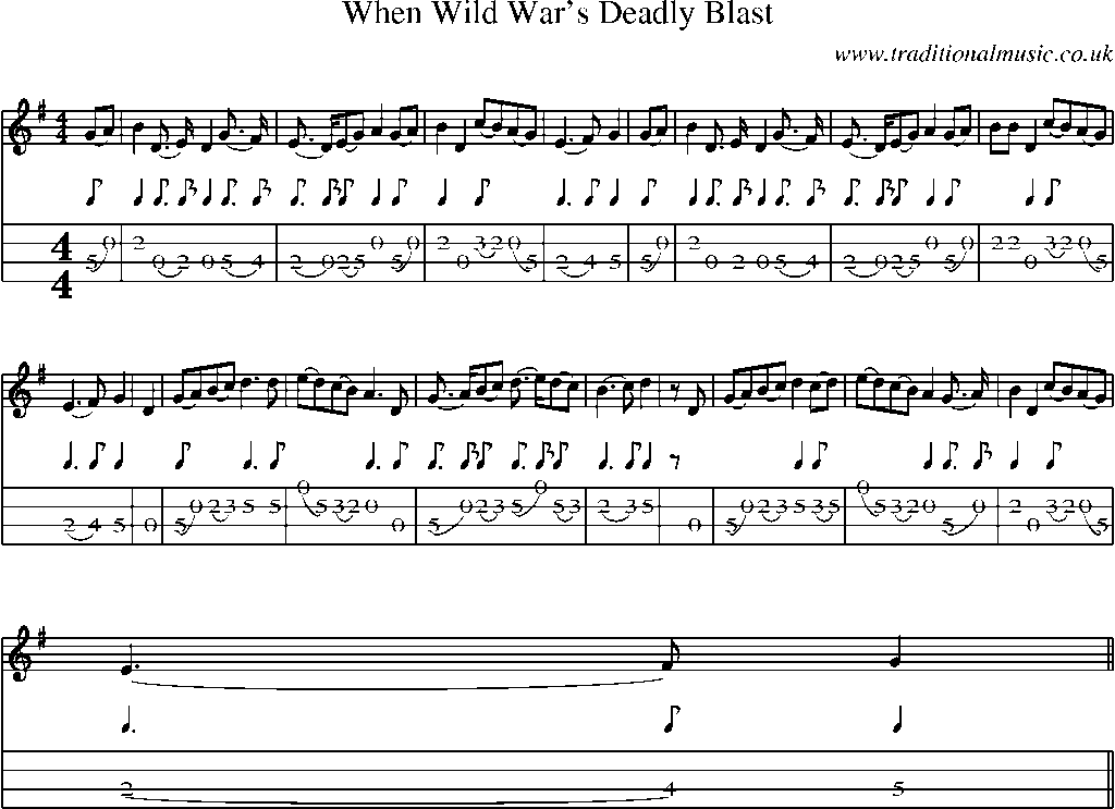 Mandolin Tab and Sheet Music for When Wild War's Deadly Blast