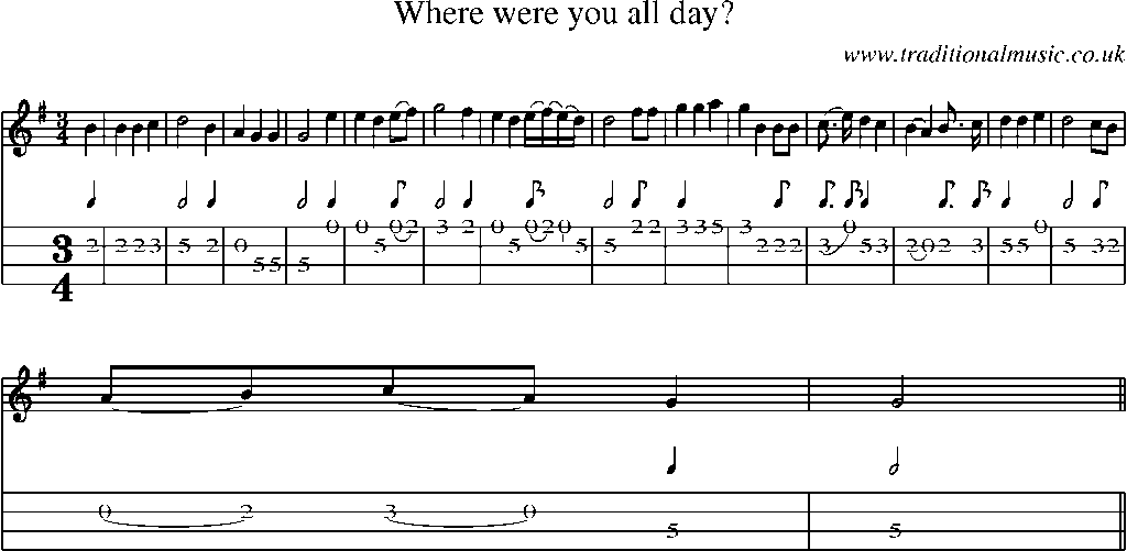 Mandolin Tab and Sheet Music for Where Were You All Day?