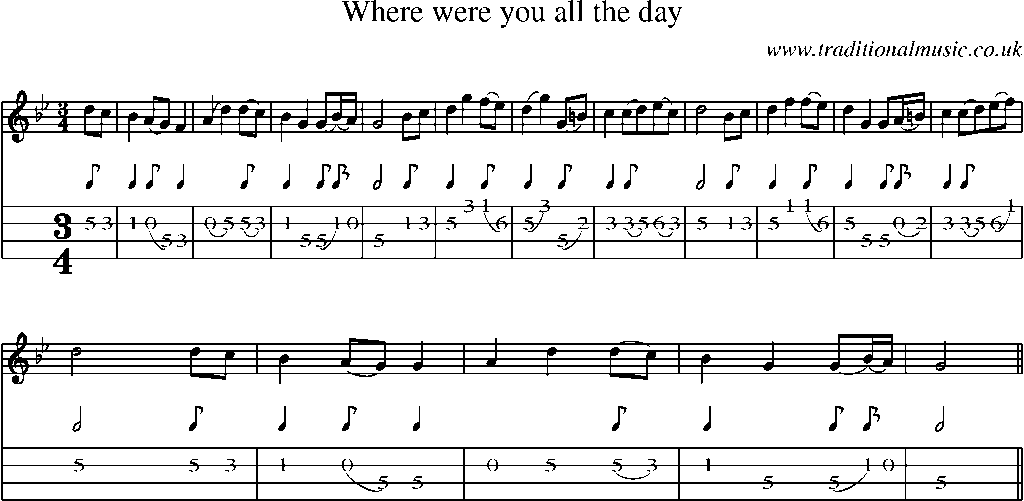 Mandolin Tab and Sheet Music for Where Were You All The Day(1)