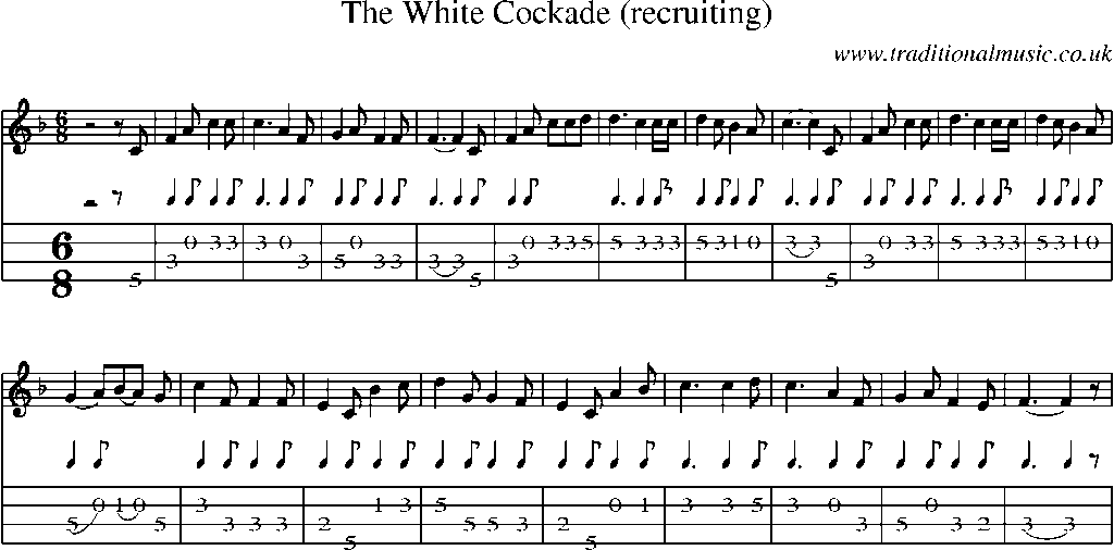 Mandolin Tab and Sheet Music for The White Cockade (recruiting)
