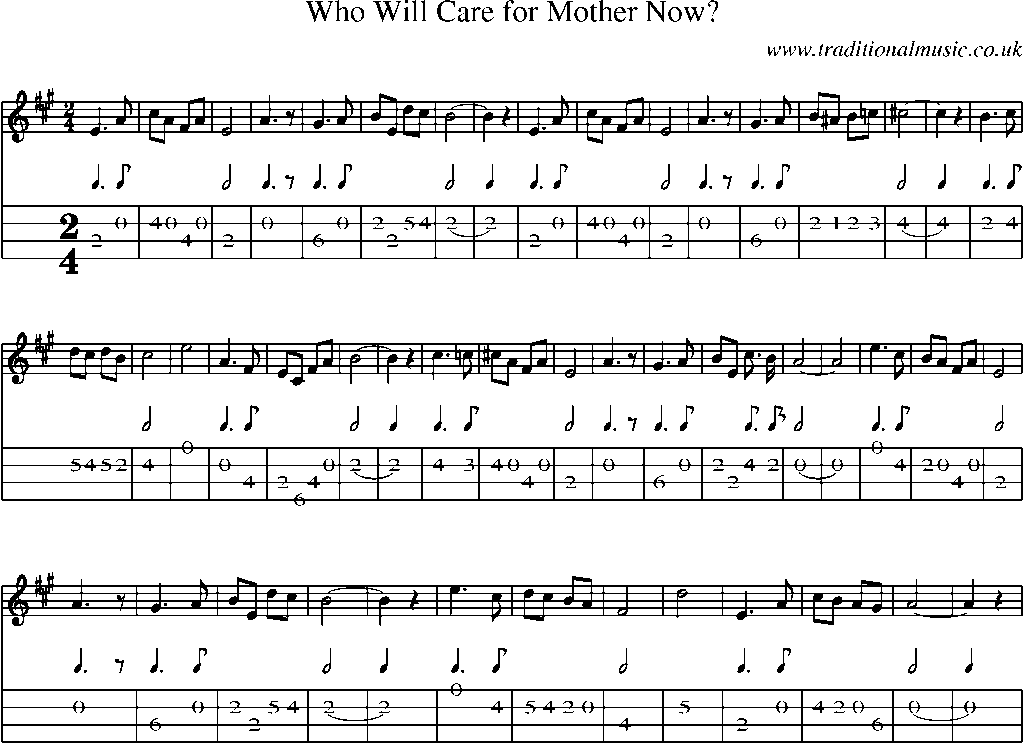 Mandolin Tab and Sheet Music for Who Will Care For Mother Now?